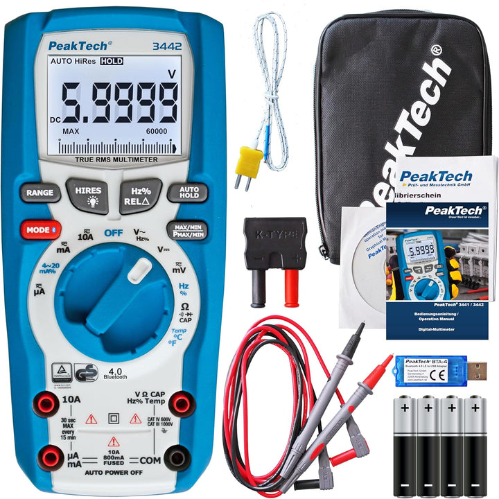 PeakTech P 3442 True RMS Digital Multimeter für Elektriker mit 60000 Counts & 4.0 Bluetooth, Profi-H