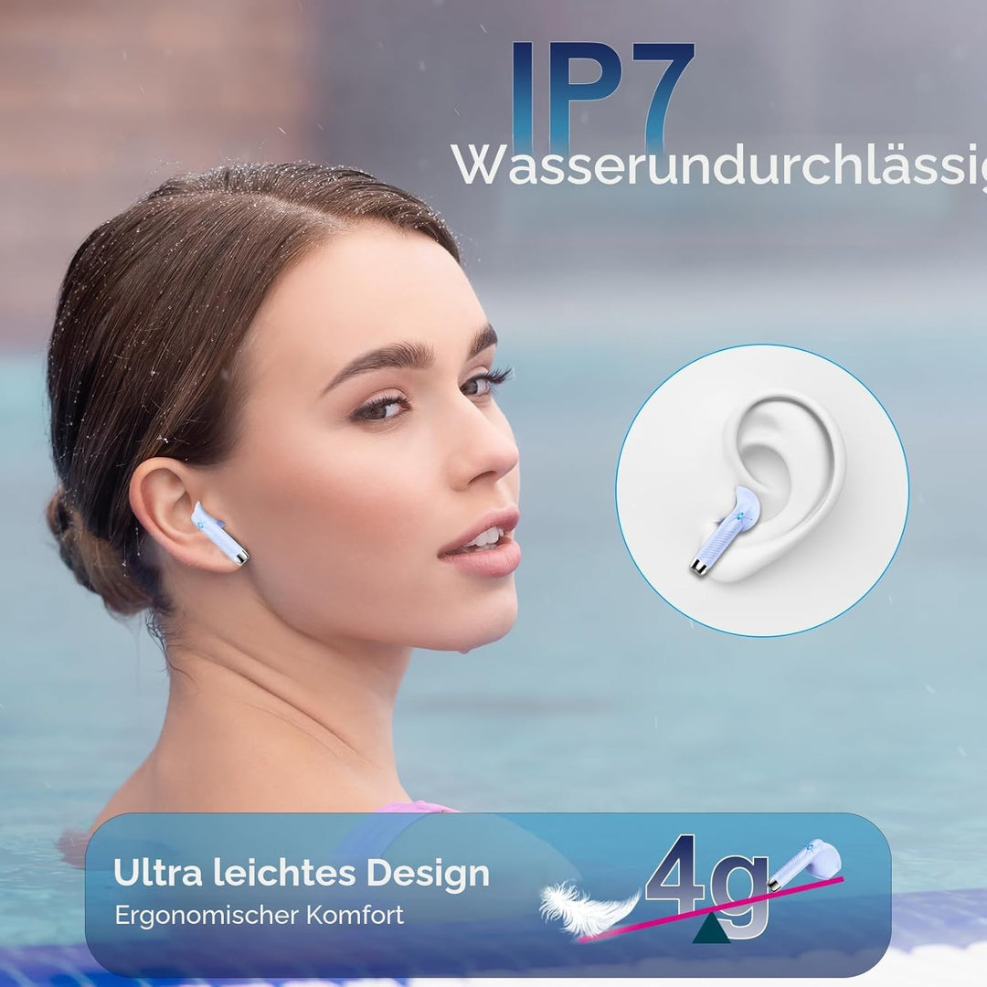 Bluetooth 5.3 Kopfhörer, In Ear Kopfhörer Kabellos mit 4 Mic, 48H Tiefer Bass Spielzeit Wireless Ear