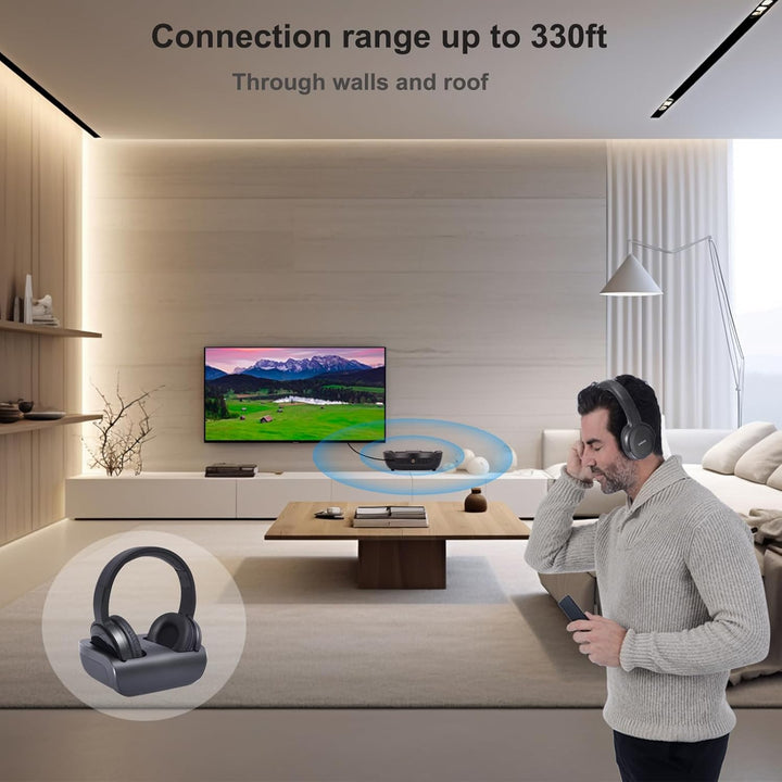 Funkkopfhörer für Fernseher, On-Ear Kabelloser TV Kopfhörer mit Reichweite 100 m, Plug-n-Play, Keine