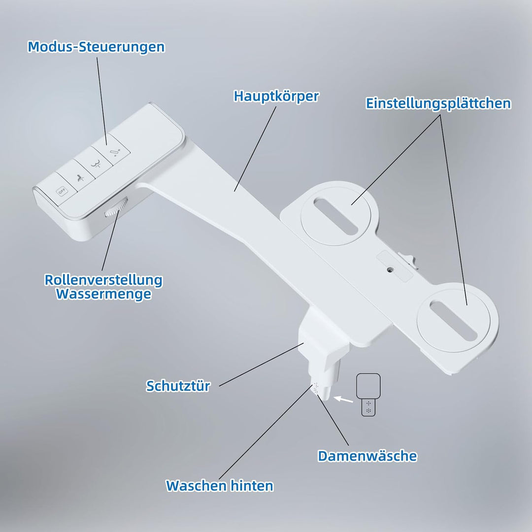 Hibbent Push-Button Bidet Toilettensitzaufsatz mit Nicht-elektrischer Doppeldüse, Einstellbarer Wass