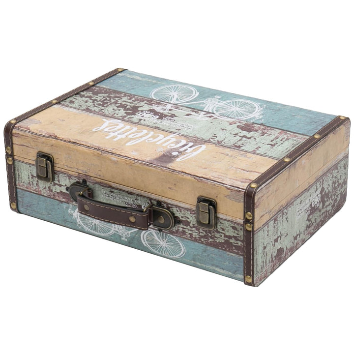 HMF Vintage Deko Koffer aus Holz, Aufbewahrungsbox mit Deckel und Ledergriff, stilvolle Aufbewahrung