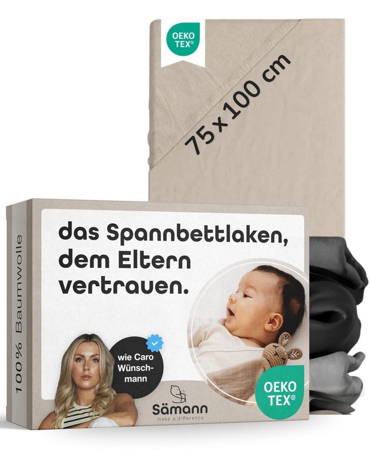 Sämann Jersey Spannbettlaken Spannbetttuch für Laufgitter 75x100 cm, Baumwolle Natur 75x100 cm Natur