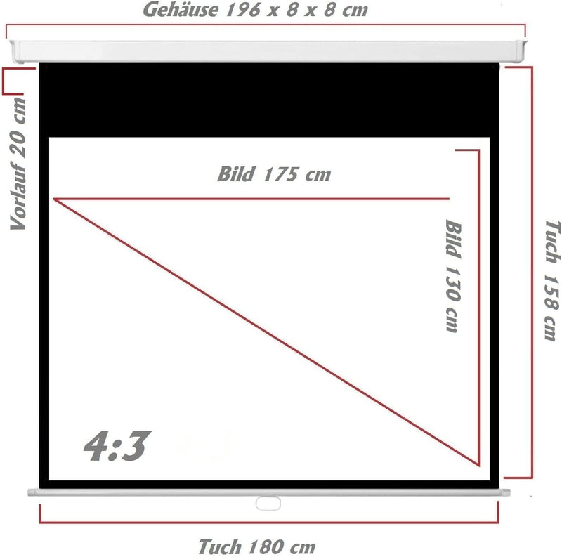 SlenderLine Beamer Leinwand 180 x 138 cm | Format 4:3 | 1.2 Gain | FULL-HD 4K 8K & 2D/3D geeignet |