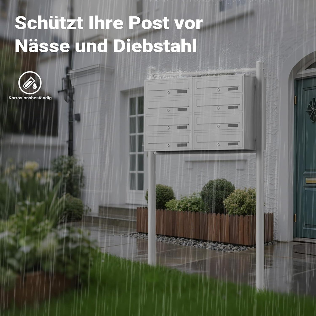 Wiltec 8er Briefkastenanlage weiss 945 x 270 x 1500 mm, Standbriefkasten mit 2x4 Fächern, Schlüssel