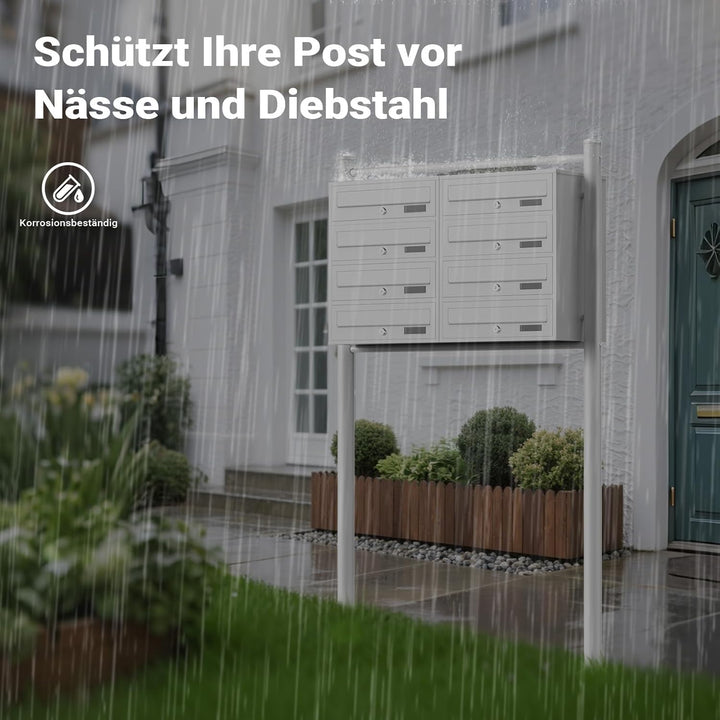 Wiltec 8er Briefkastenanlage weiss 945 x 270 x 1500 mm, Standbriefkasten mit 2x4 Fächern, Schlüssel