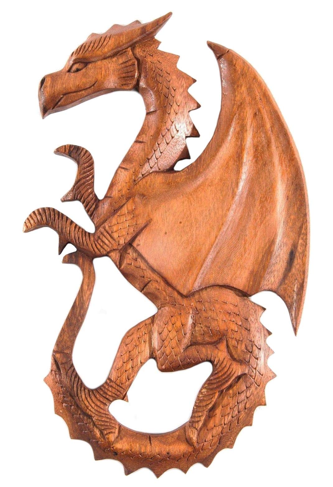 Windalf Wandbild Saphir h: 29 cm Drache Links schauend Handarbeit aus Holz