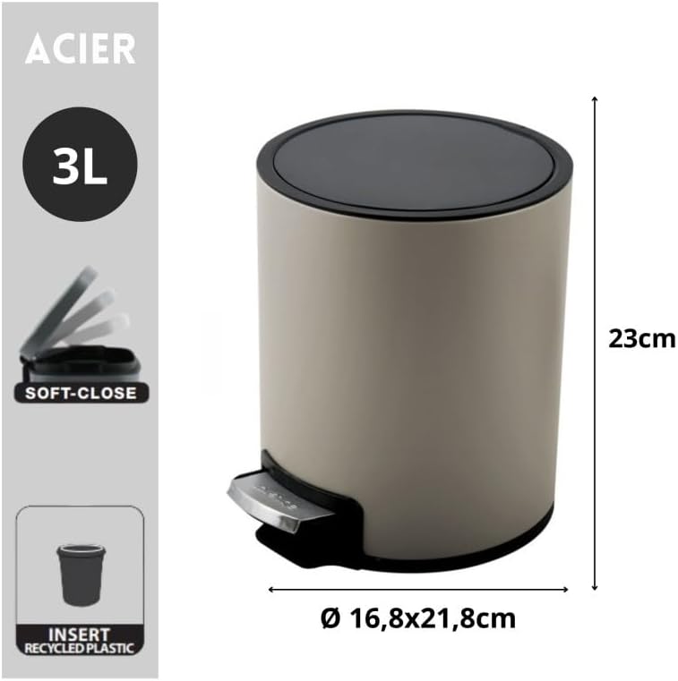 Spirella Kosmetikeimer 5 Liter Edelstahl mit Absenkautomatik und Inneneimer Riku Badezimmer Mülleime