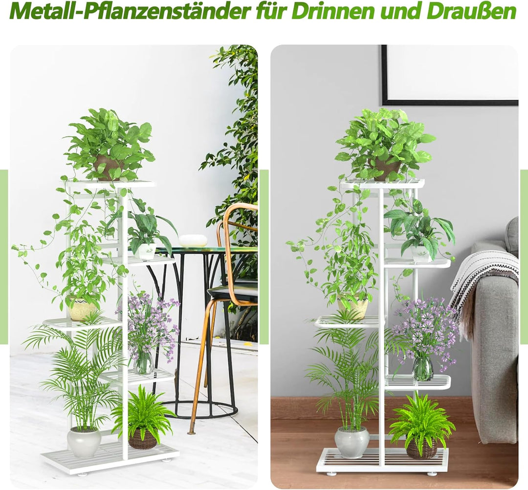 MAIJIAJU 5 Etagen Blumenständer Weiss mit Gartengeräte und Handschuhe, 95cm Hoch Pflanzenständer Met
