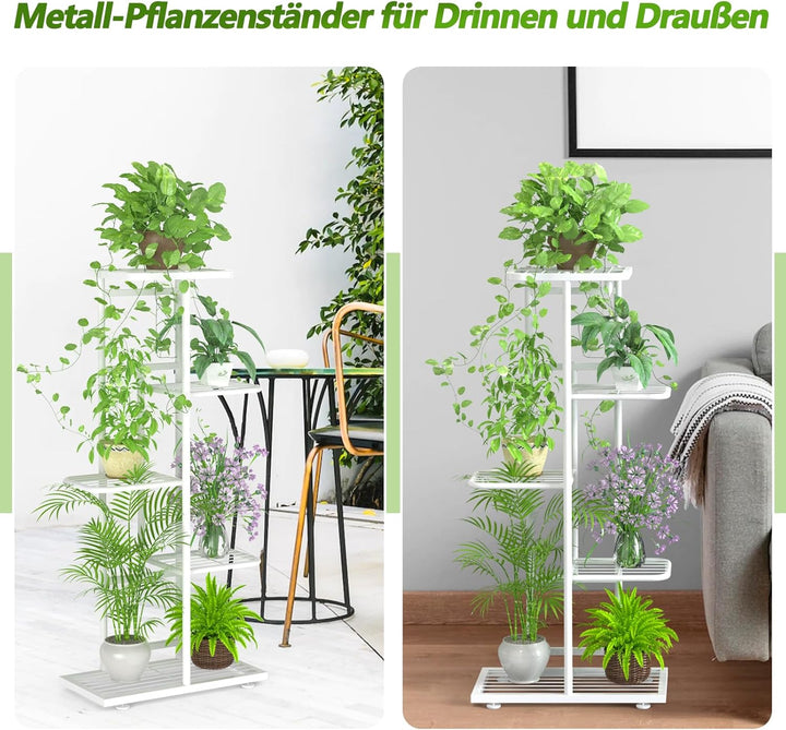 MAIJIAJU 5 Etagen Blumenständer Weiss mit Gartengeräte und Handschuhe, 95cm Hoch Pflanzenständer Met