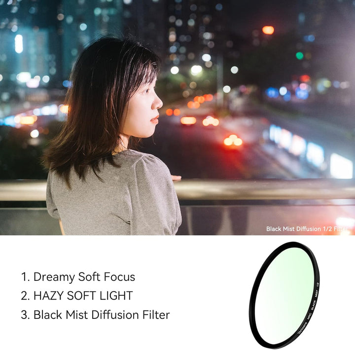 7artisans Black Mist Filter 1/2 Aluminiumlegierung, natürlicher weicher Diffusor-Effekt, weicher Fok