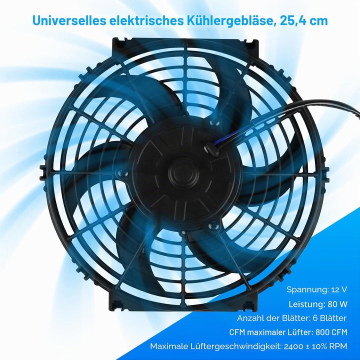 DOCAS 10 Zoll 12V 80W Universal Auto Kühlerlüfter Kühlgebläse, Auto Elektrischer Lüfter Motorlüfter