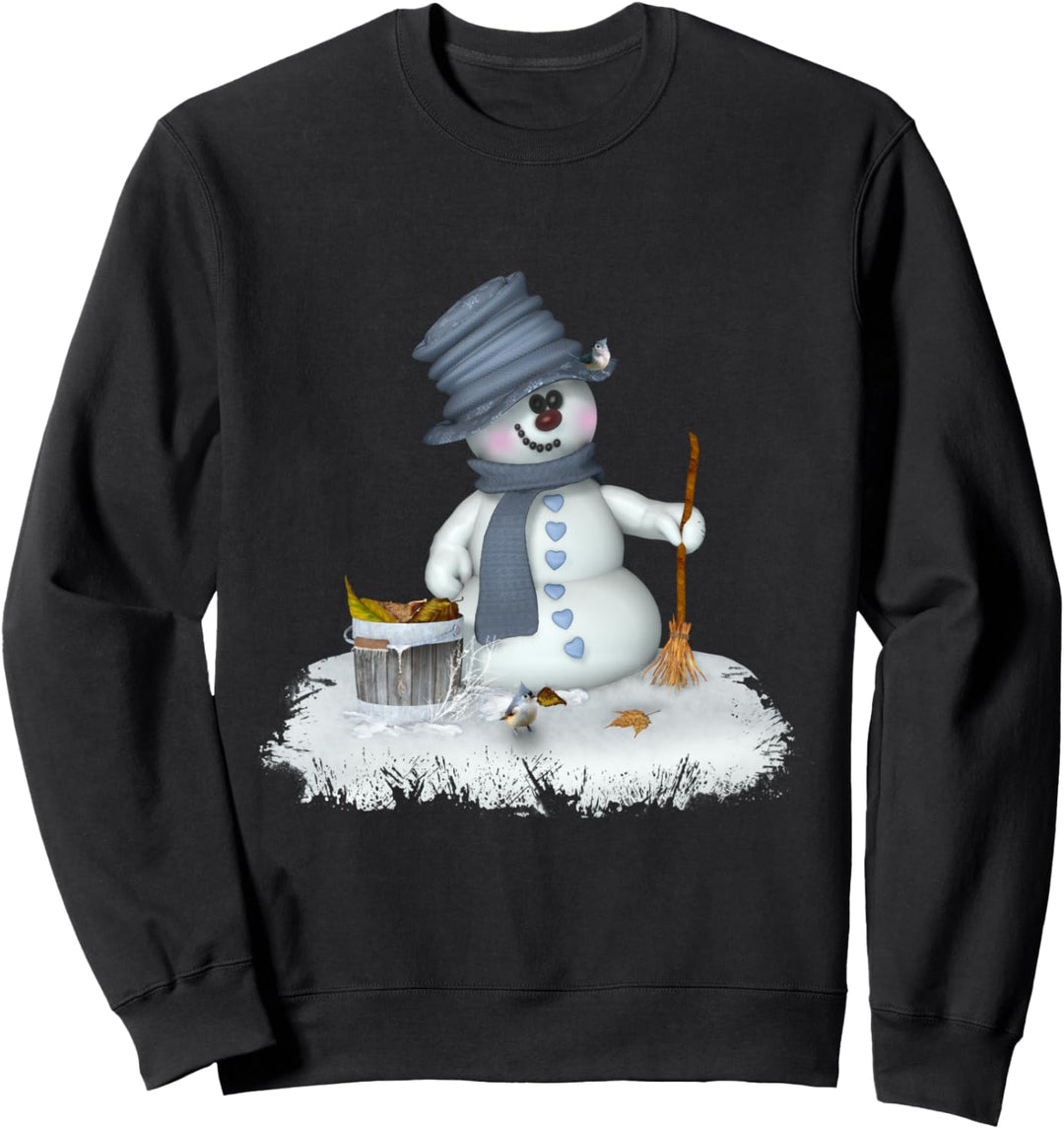 Kleiner Schneeman mit Besen Wintermotiv Sweatshirt
