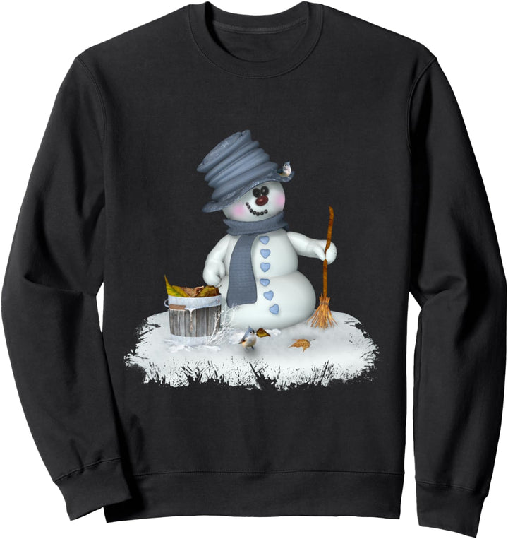 Kleiner Schneeman mit Besen Wintermotiv Sweatshirt