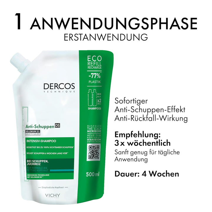 Vichy Dercos Anti-Schuppen Behandlung Shampoo für normales bis fettiges Haar, Nachfüllpackung, 500 m