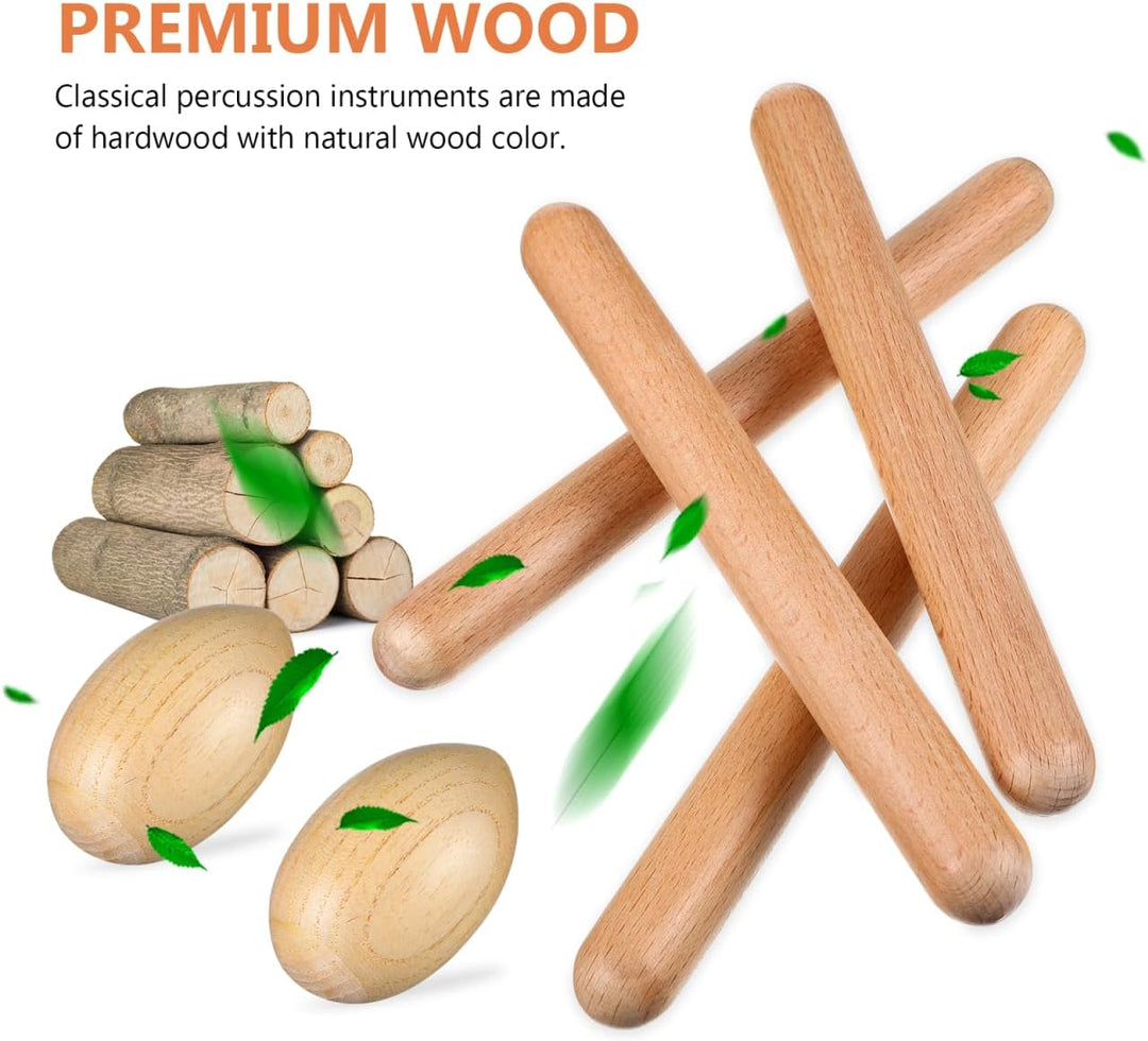 4 Stück Holz Musikinstrumente Set Für Kinder – Rassel-Eier Und Klanghölzer Perfekt Für Rhythmusspiel