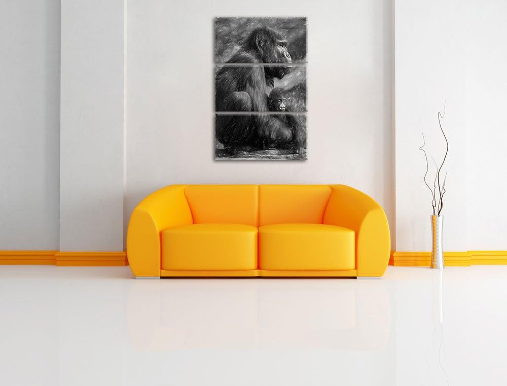 Liebevolle Gorillafamilie NewArt 3-Teiler Leinwandbild 120x80 Bild auf Leinwand, XXL riesige Bilder