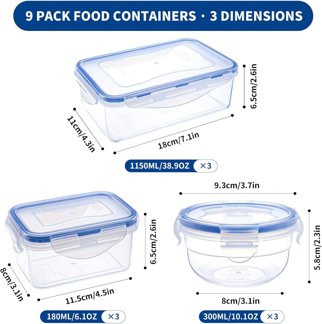 EASYLOCK 9PACK Plastik Frischhaltedosen Mit Deckel (1150ML*3+300ML*3+180ML*3), Aufbewahrungsbox mit