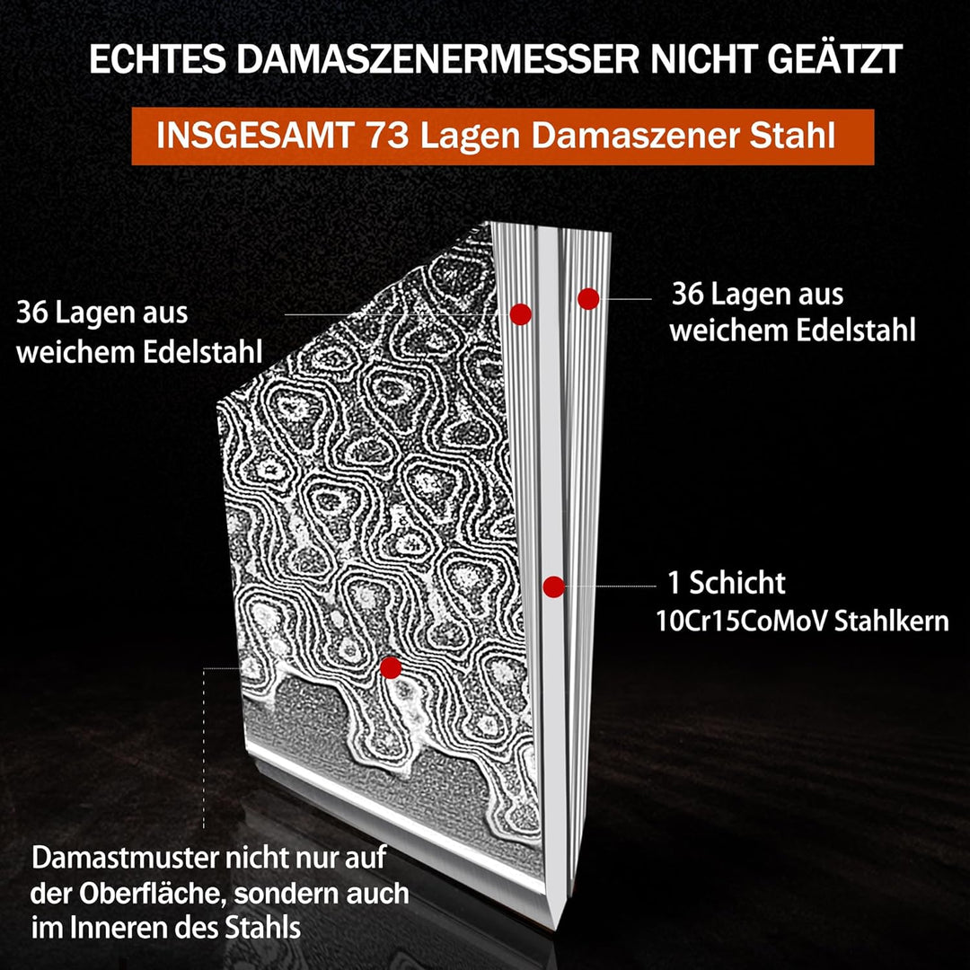 Kitory Kochmesser Nakiri Messer Damaskus Edelstahl 73 Lagen Küchenmesser Damastmesser 18 cm Klinge A