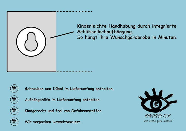 Garderobe mit Wunschname inkl. DIN A4 Poster - Personalisierte Kindergarderobe mit 4 Kleiderhaken fü