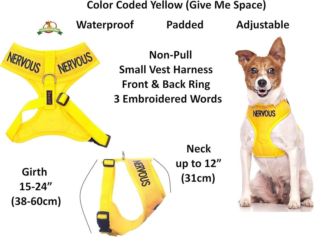 Nervous (Give Me Space) Hundegeschirr, farbcodiert, Nicht ziehend, vorne und hinten, D-Ring, gepolst
