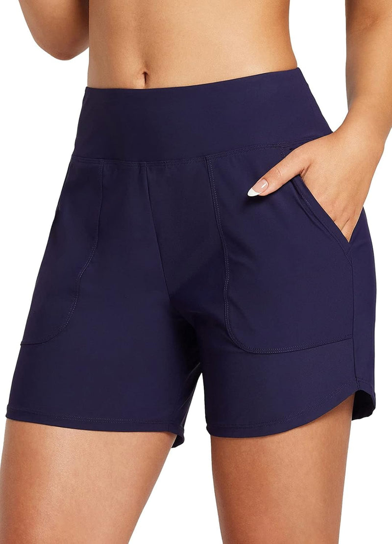 BALEAF Damen Badeshorts Bauchkontrolle UPF50+ Badehose Schnell Trocknend Schwimmhose Hohe Taille Boa