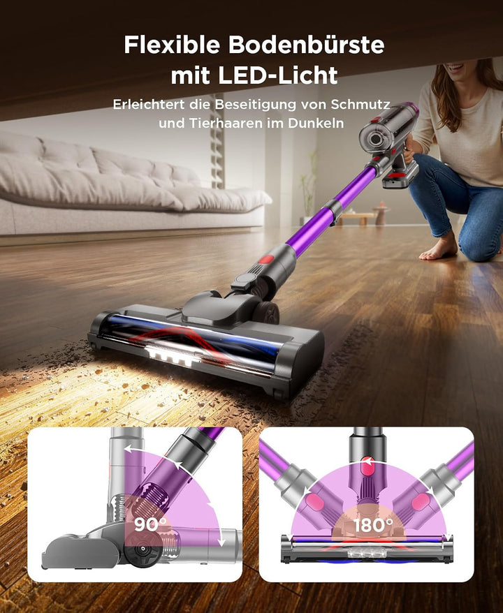 Akku Staubsauger Kabellos Starke Saugkraft | Akkusauge mit LED Display und Anti Tangle Bürste, Selbs