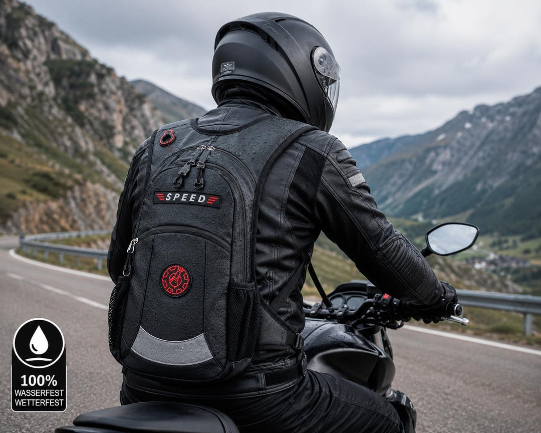 BAG STREET - wasserdichter Rucksack für Motorrad, Biker, Fahrrad, Sport, Outdoor - Schwarz