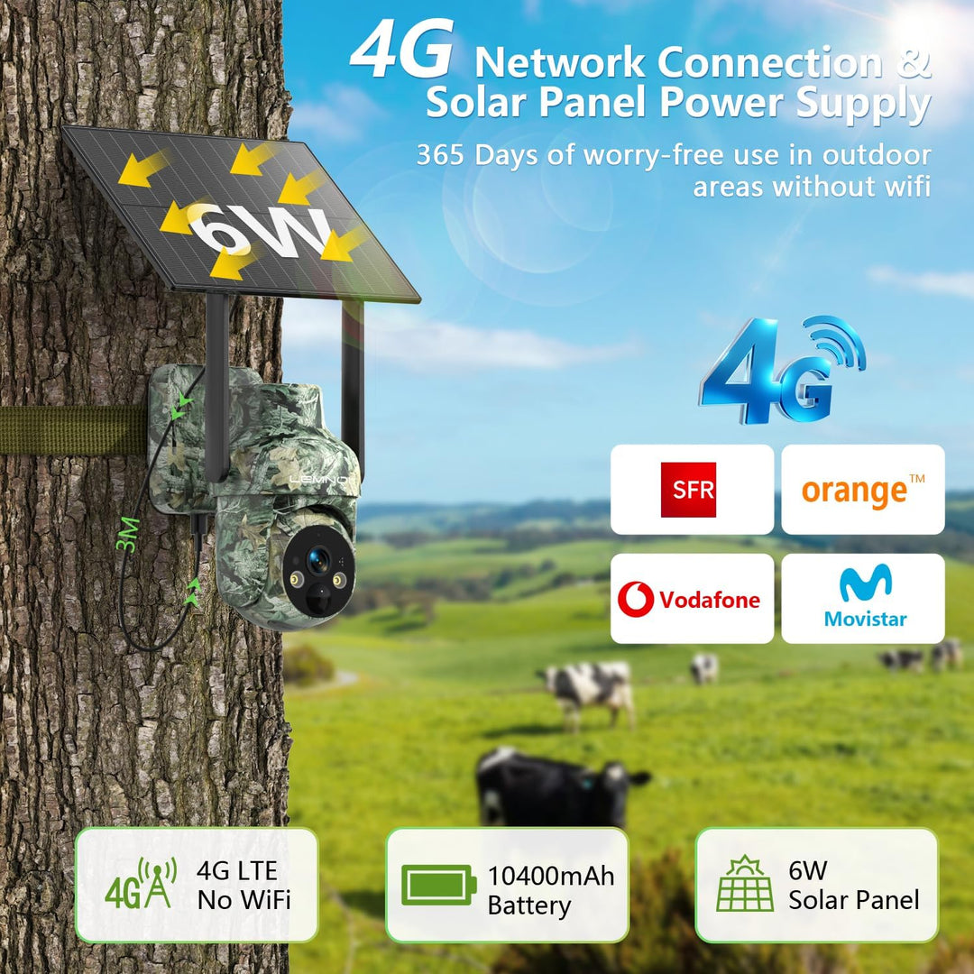 Lemnoi 4G LTE Solar Wildkamera mit SIM Karte Vorinstalliert, Akku Wildkamera mit Bewegungsmelder, 2K
