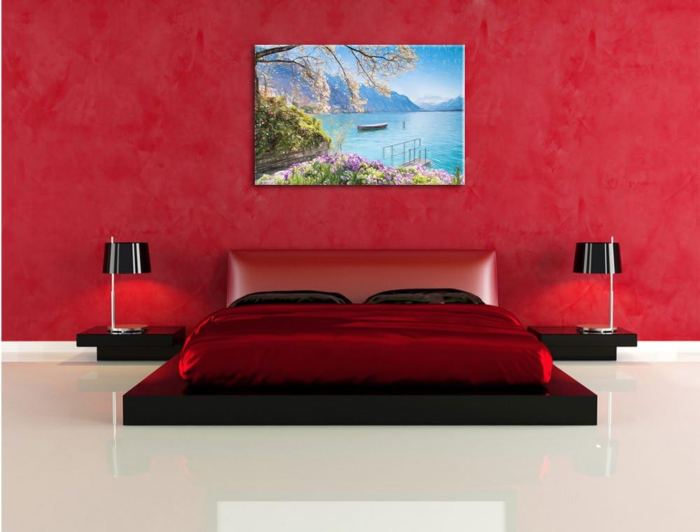 Pixxprint Genfer See im Sonnenschein als Leinwandbild/Grösse: 100x70 cm/Wandbild/Kunstdruck/fertig b