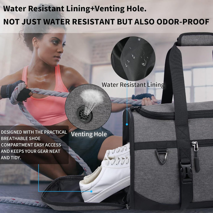 Lubardy Sporttasche Reisetasche Gross 55L Wasserdicht mit Sporthandtuch Schuhfach Nassfach Weekender