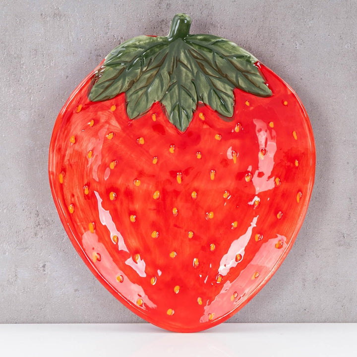 levandeo Teller Erdbeere Keramik 26cm Erdbeerschale Sommer Obst Dekoschale Tischdeko Servierschale A