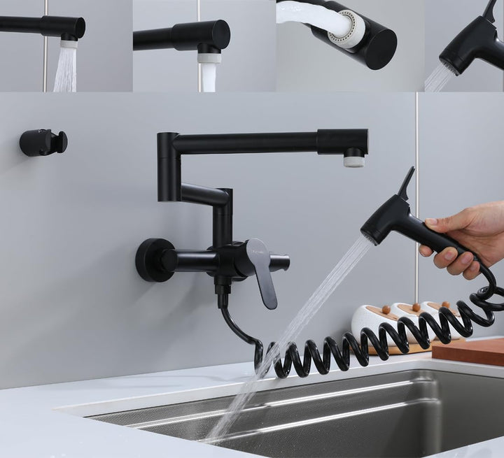 Faltbar Küchenarmatur，Wasserhahn Küche Wandmontage, Spültischarmatur, mit 360° gefaltetem Drehrohr,