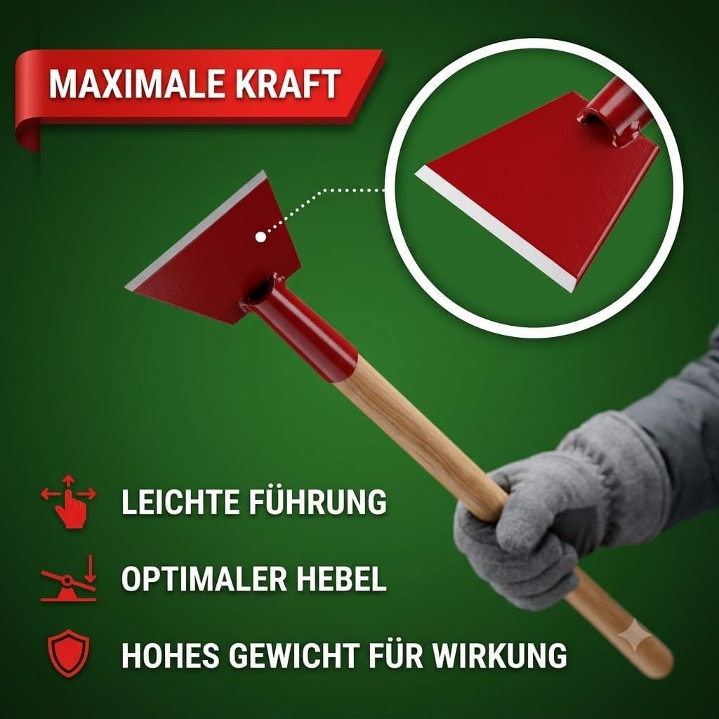 Beton- und Eisstösser 300mm aus gehärtetem Stahl mit 130cm Holzstiel | Robuste Stossscharre &amp; Bodens
