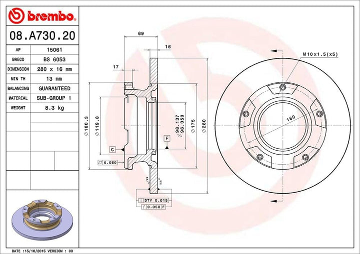 Brembo 08.A730.20 - Hintere Bremsscheibe