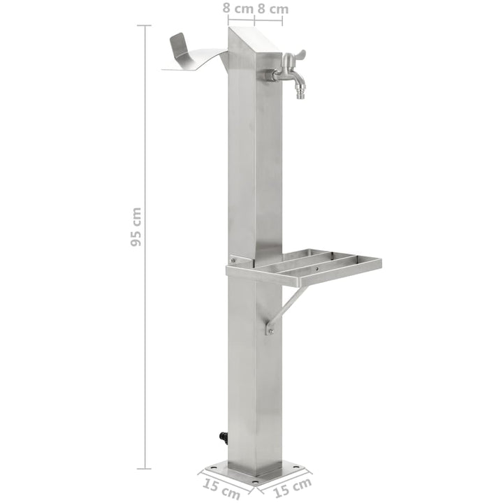 Edelstahl Wassersäule Quadratisch 95 cm | Mit Wasserhahn, Freistehend, Inklusive Teflonrollen, Monta