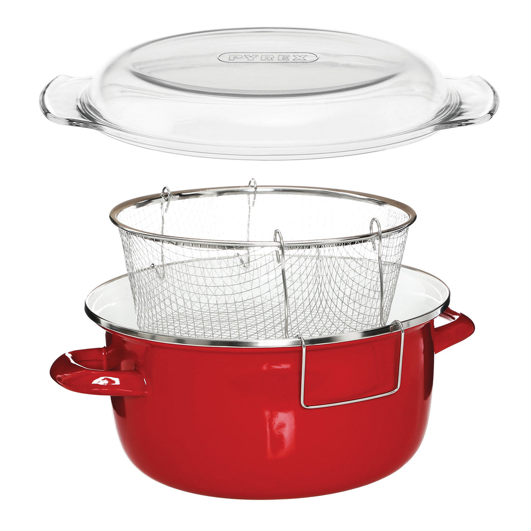Premier Housewares 102114 Deep Fryer Friteuse, emaille, 5 liters, rot, 33 x 27 x 16 cm Rot Fritteuse