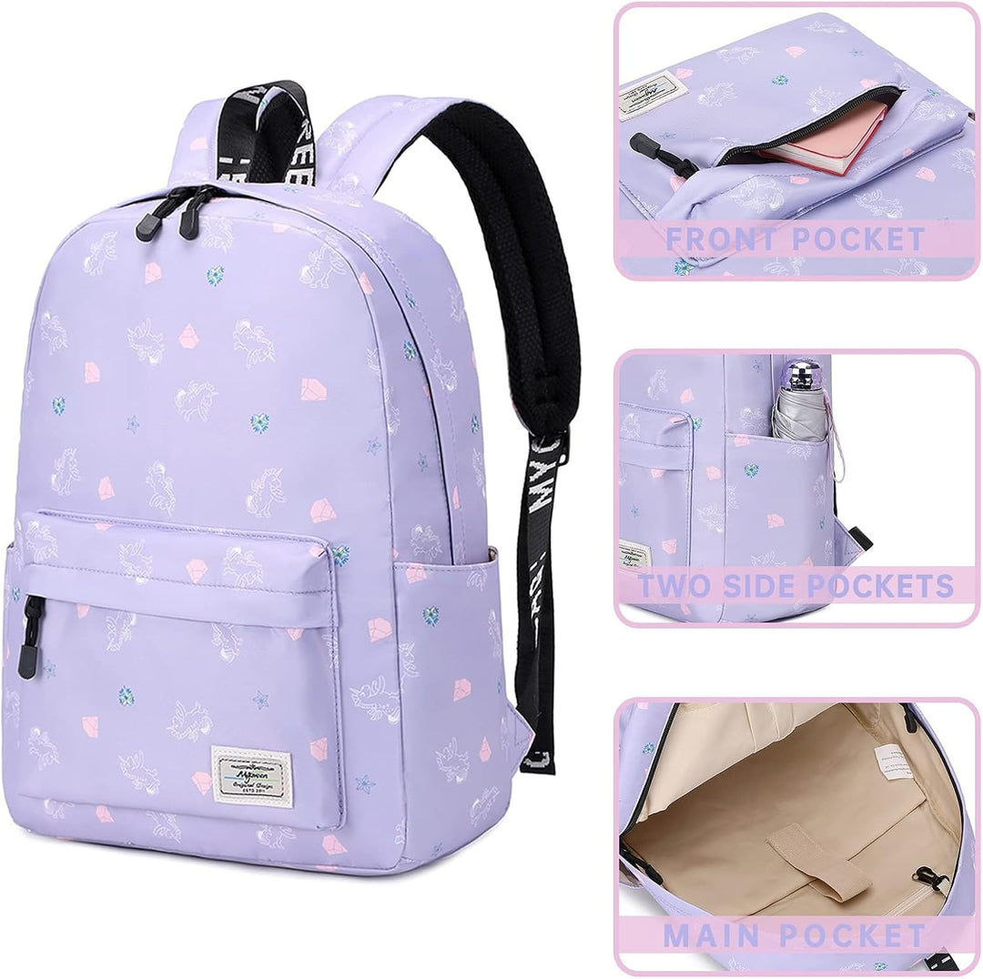 Lohol Leichter Schulrucksack für Mädchen, Kinder-Schulranzen-Rucksack mit Aufdruck (Einhorn Lila), E