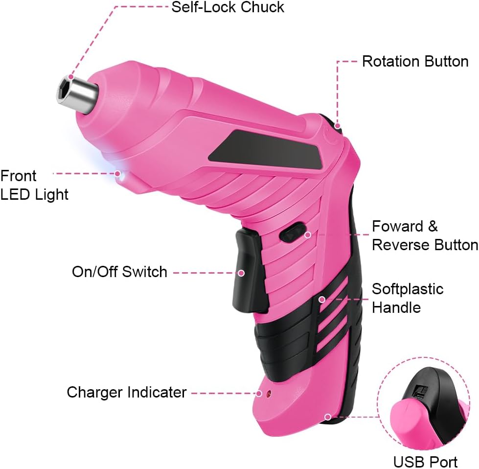 Pink - Elektroschrauber flintronic Akkuschrauber Klein, Mini con LED-Licht, 1300mAh Akku Wiederaufla