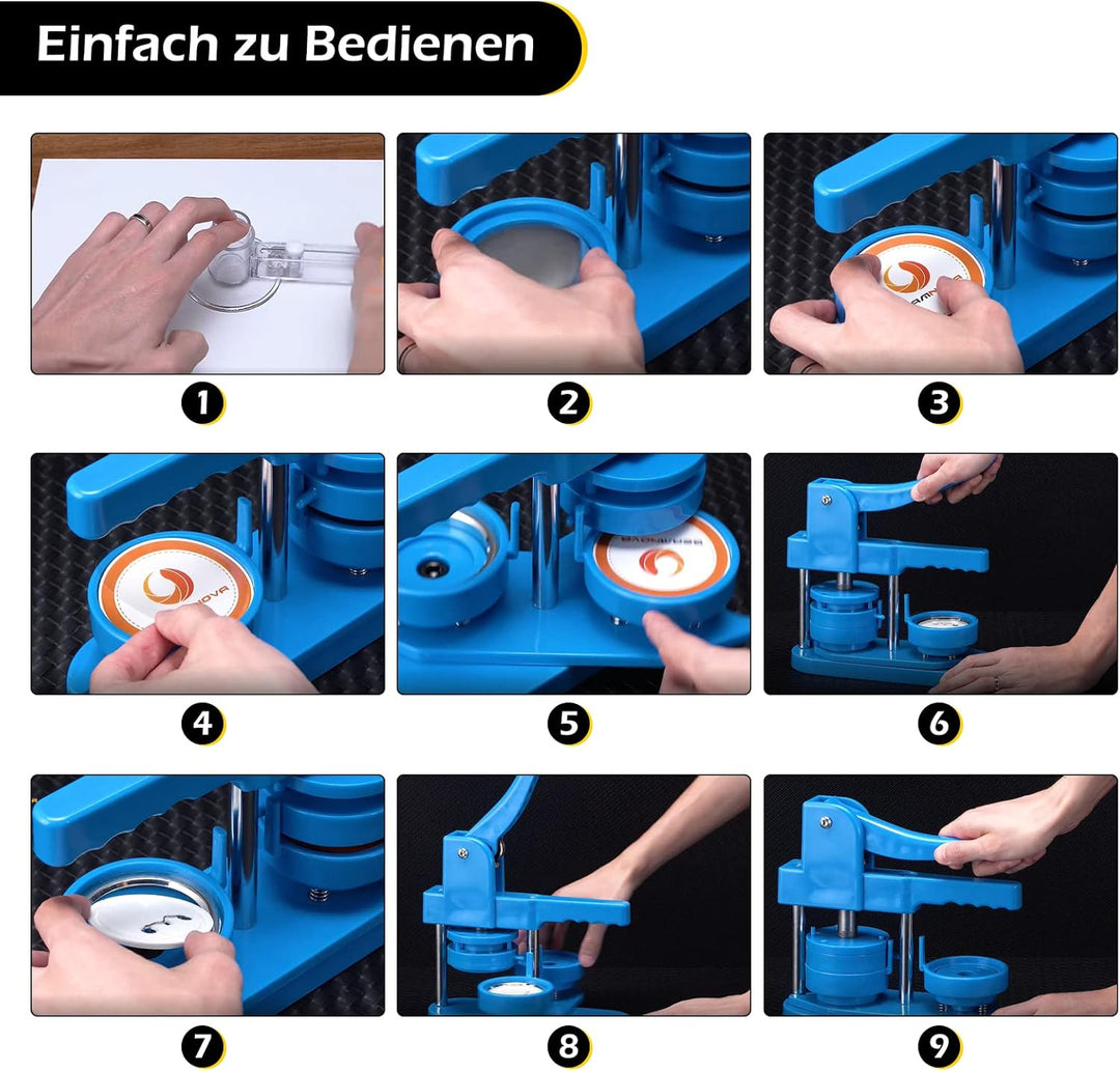 Dyna-Living Buttonmaschine Abzeichen Button Maker DIY Badge Press Machine mit 200 Zubehörteilen & Kr