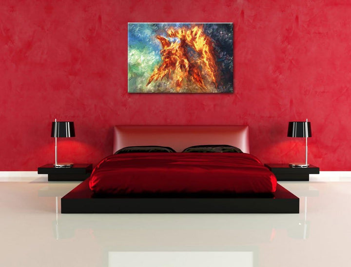 Pixxprint Feuriger Adler als Leinwandbild/Grösse: 100x70 cm/Wandbild/Kunstdruck/fertig bespannt, 100