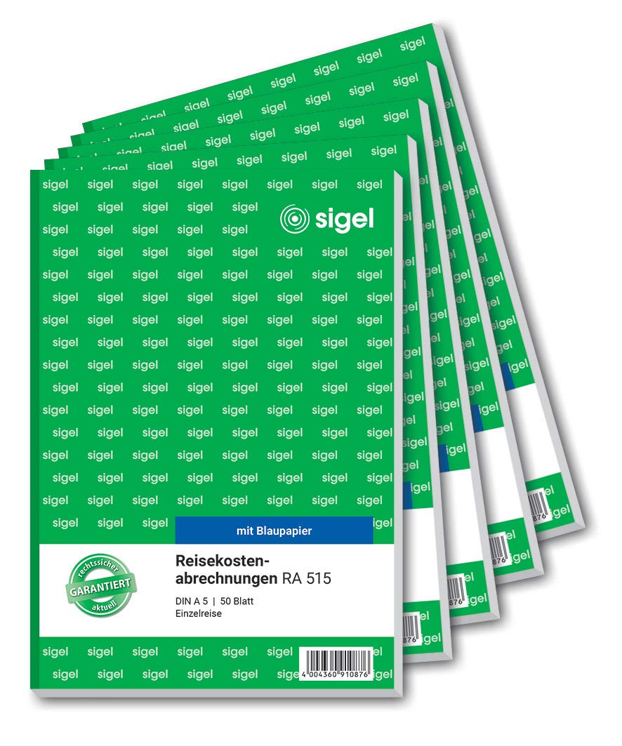 SIGEL RA515/5 Reisekostenabrechnung für Einzelreisen, A5, 50 Blatt, 5er Pack 5 Stück, 5 Stück
