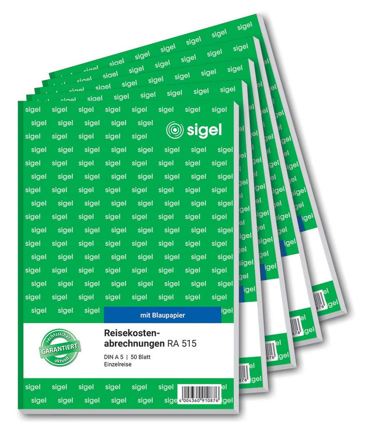 SIGEL RA515/5 Reisekostenabrechnung für Einzelreisen, A5, 50 Blatt, 5er Pack 5 Stück, 5 Stück