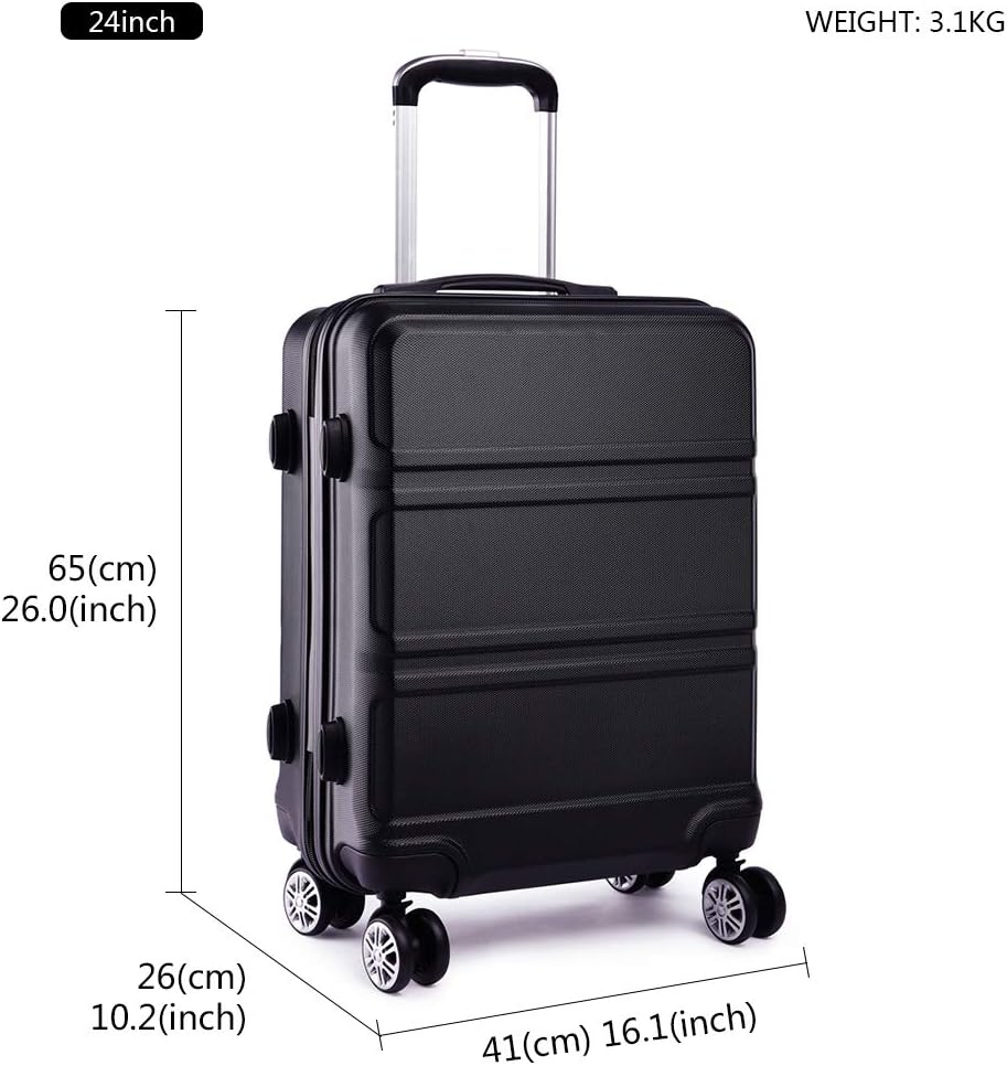Kono ABS Kabinenkoffer, Hartschale, leicht, 55 cm, Handgepäck mit TSA-Schloss 38 l Schwarz, Schwarz