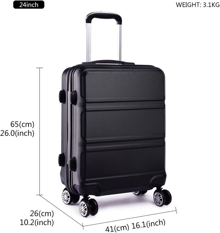 Kono ABS Kabinenkoffer, Hartschale, leicht, 55 cm, Handgepäck mit TSA-Schloss 38 l Schwarz, Schwarz