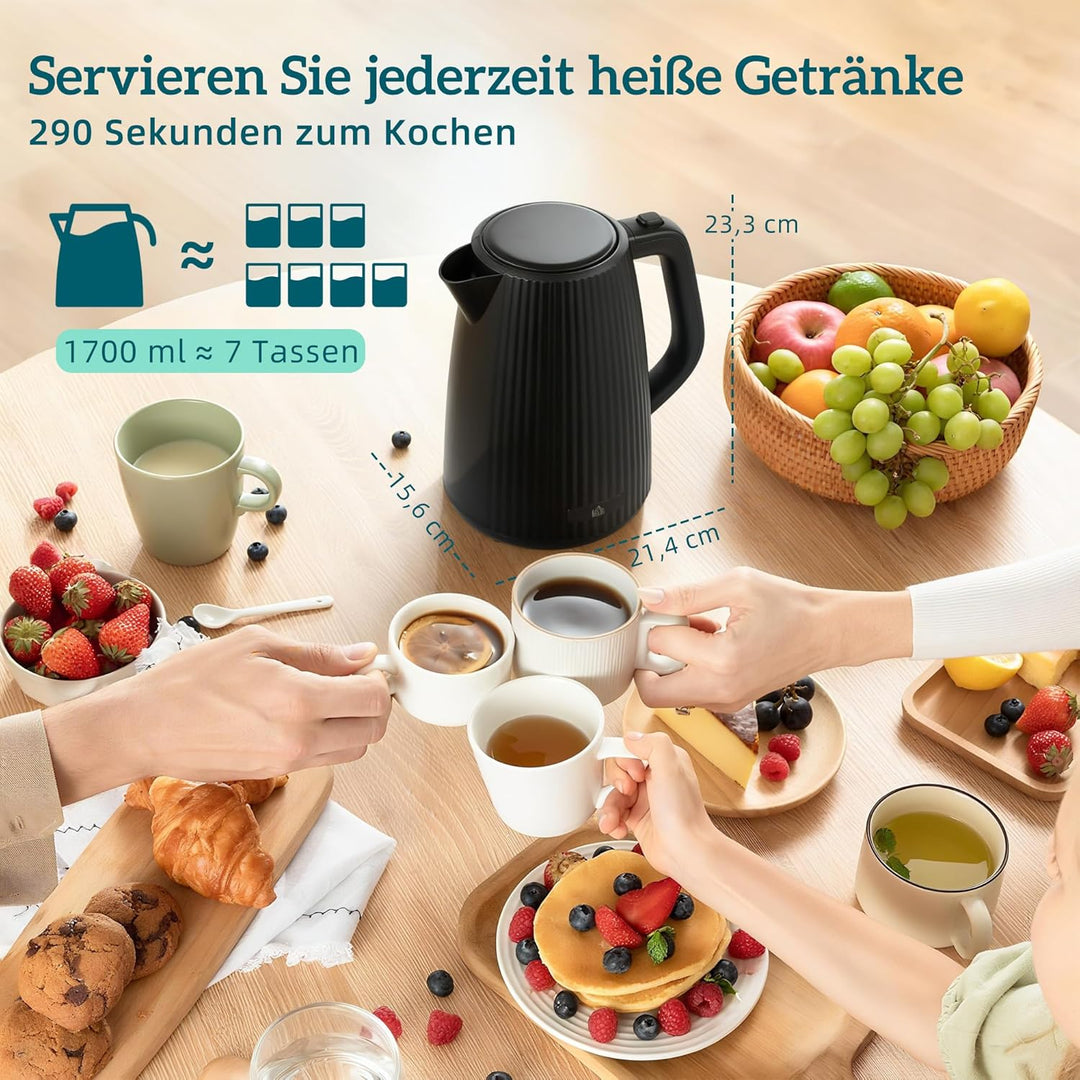HOMCOM Wasserkocher Toaster Eierkocher Set 1,7L 2200W Edelstahl Schnell Wasserkocher mit Kalkfilter