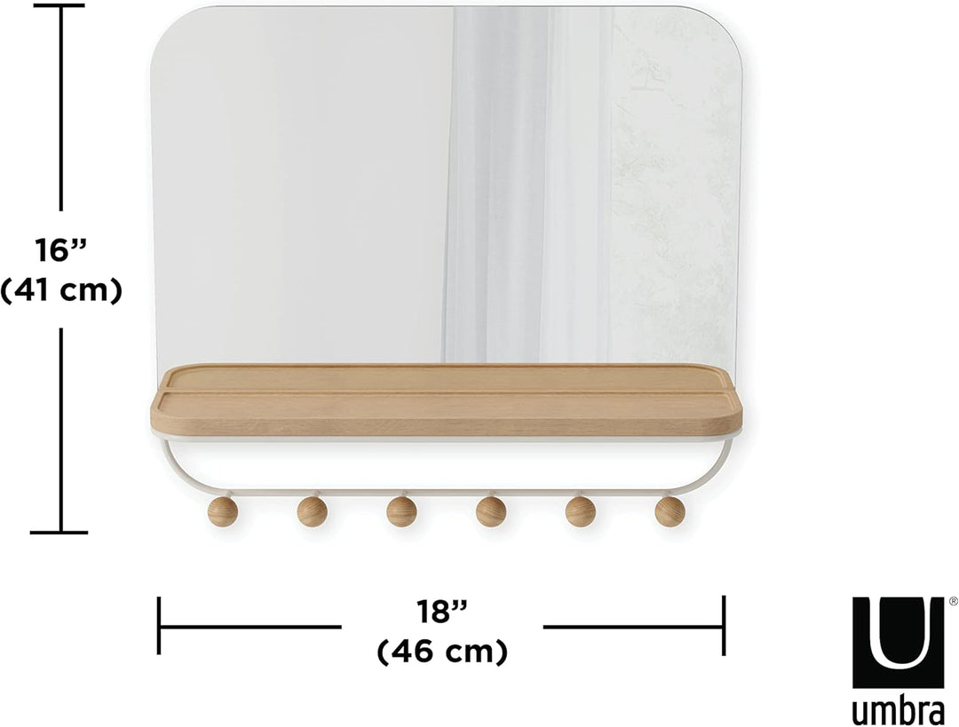 Umbra Estique Wandspiegel mit Ablage und 6 Haken, Accessoire Organizer für den Eingang, Weiss Weiss
