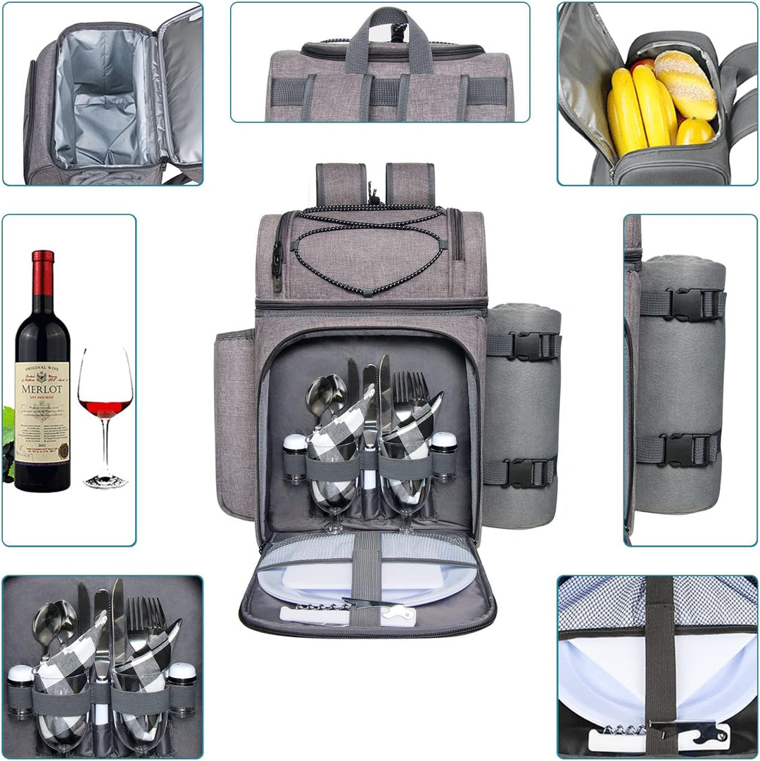 Hap Tim Picknickkorb für 2, 2 Personen Picknick-Rucksack mit Weinhalter, Fleecedecke, Besteck-Set, p