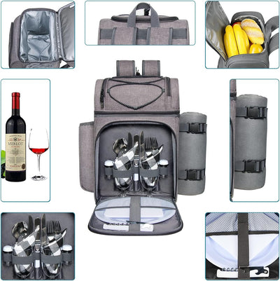Hap Tim Picknickkorb für 2, 2 Personen Picknick-Rucksack mit Weinhalter, Fleecedecke, Besteck-Set, p