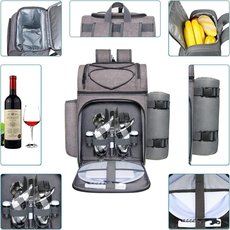 Hap Tim Picknickkorb für 2, 2 Personen Picknick-Rucksack mit Weinhalter, Fleecedecke, Besteck-Set, p