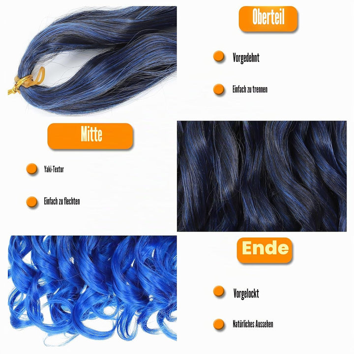 French Curl Braiding Hair 24 Inch 8 Packs Loose Wavy Braiding Hair Pre Stretched 1B/Blue 75g/Pack Cu